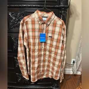 Columbia Men's Orange and White Plaid Shirt
